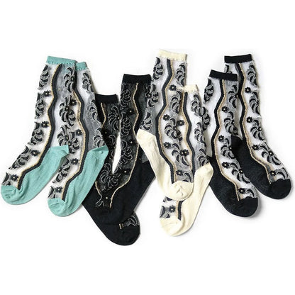 Kapital 200 Mulan Quilt Pattern See Through Socks