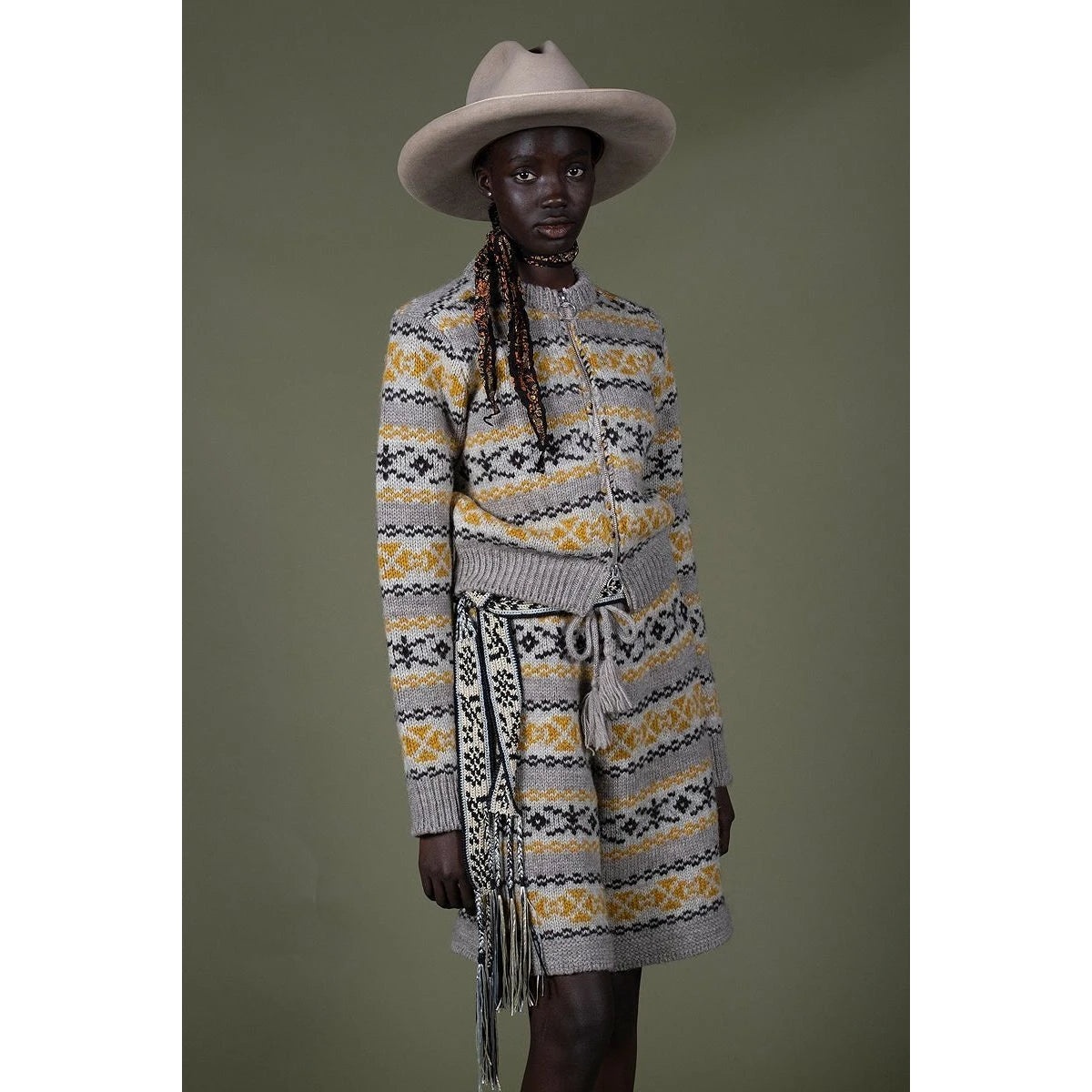 Kapital 3G Wool Yellowknife Fair Isle Zip Short Cardigan