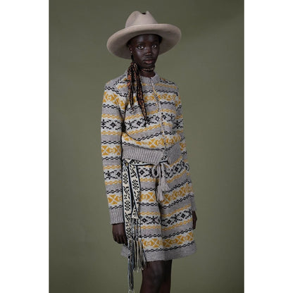 Kapital 3G Wool Yellowknife Fair Isle Zip Short Cardigan