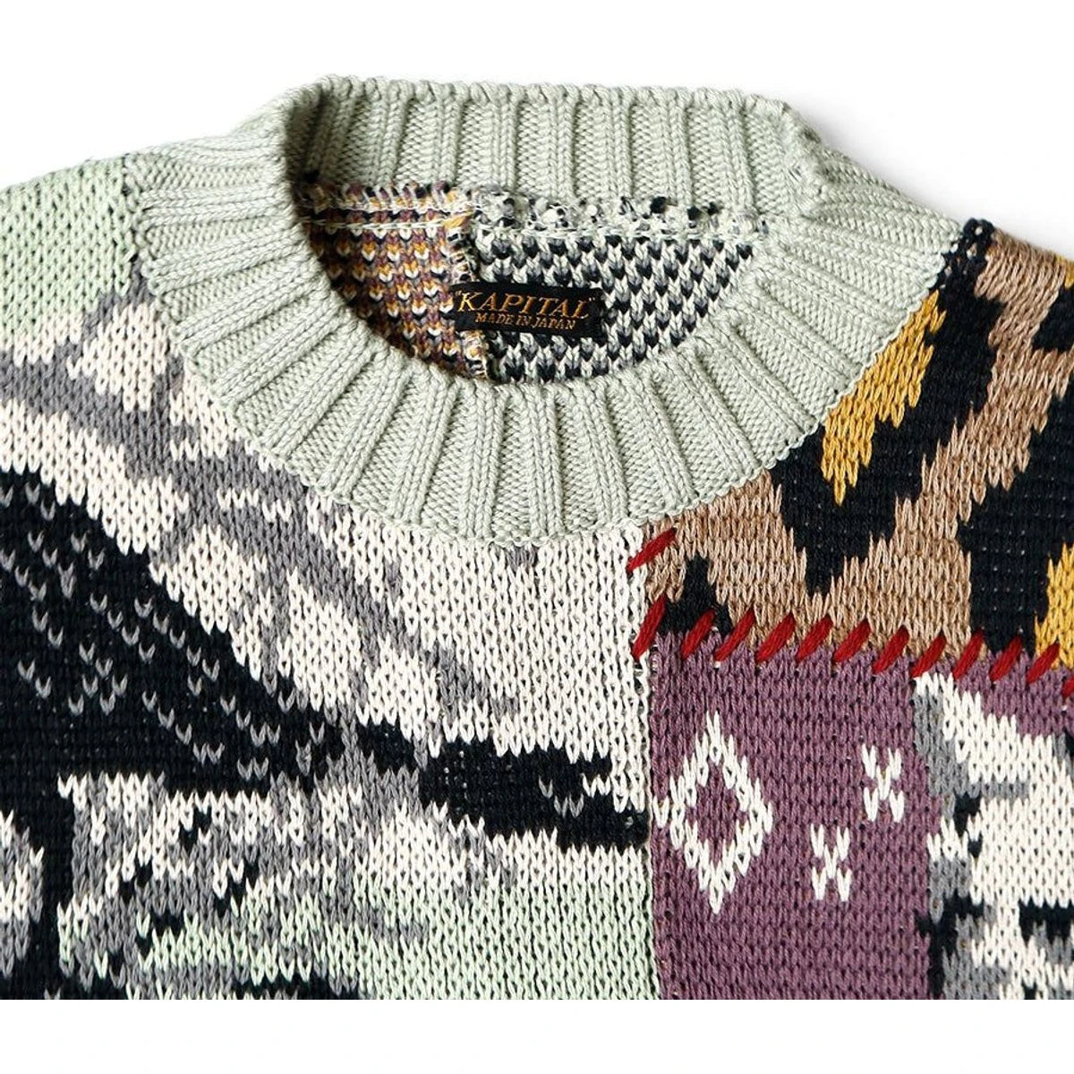 Kapital 5G Cotton Knit Patchwork Big Crew Sweater (Cat & Crow)