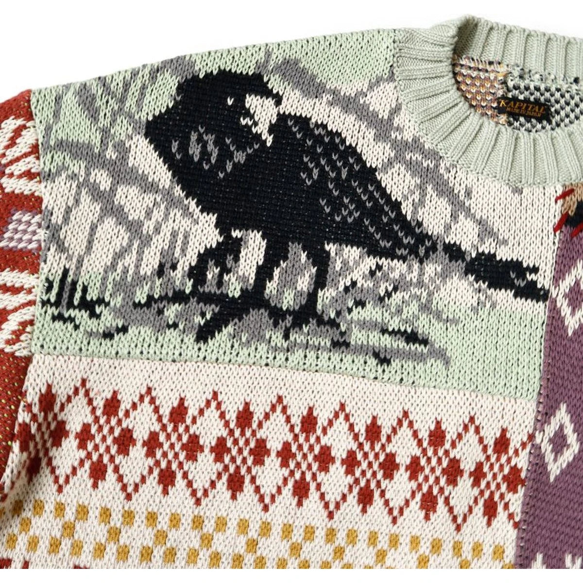 Kapital 5G Cotton Knit Patchwork Big Crew Sweater (Cat & Crow)
