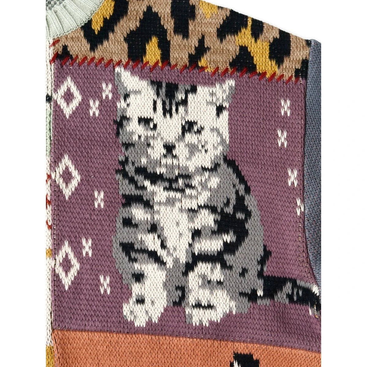 Kapital 5G Cotton Knit Patchwork Big Crew Sweater (Cat & Crow)