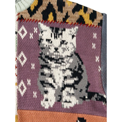 Kapital 5G Cotton Knit Patchwork Big Crew Sweater (Cat & Crow)
