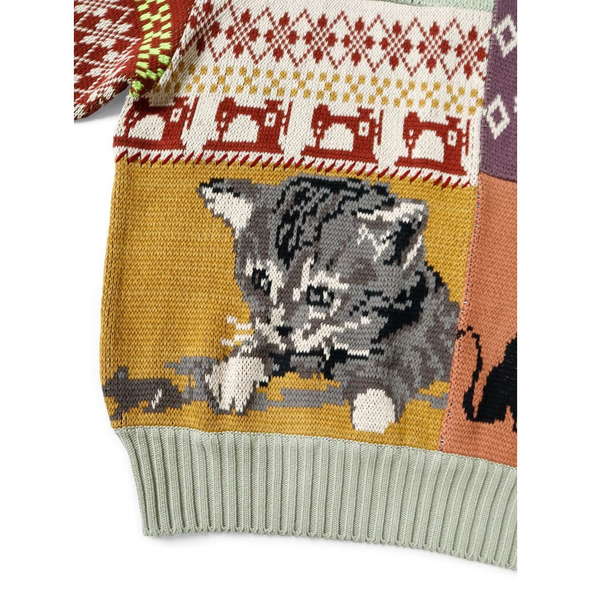 Kapital 5G Cotton Knit Patchwork Big Crew Sweater (Cat & Crow)