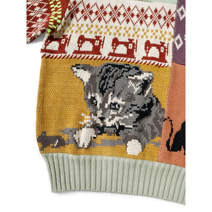 Kapital 5G Cotton Knit Patchwork Big Crew Sweater (Cat & Crow)