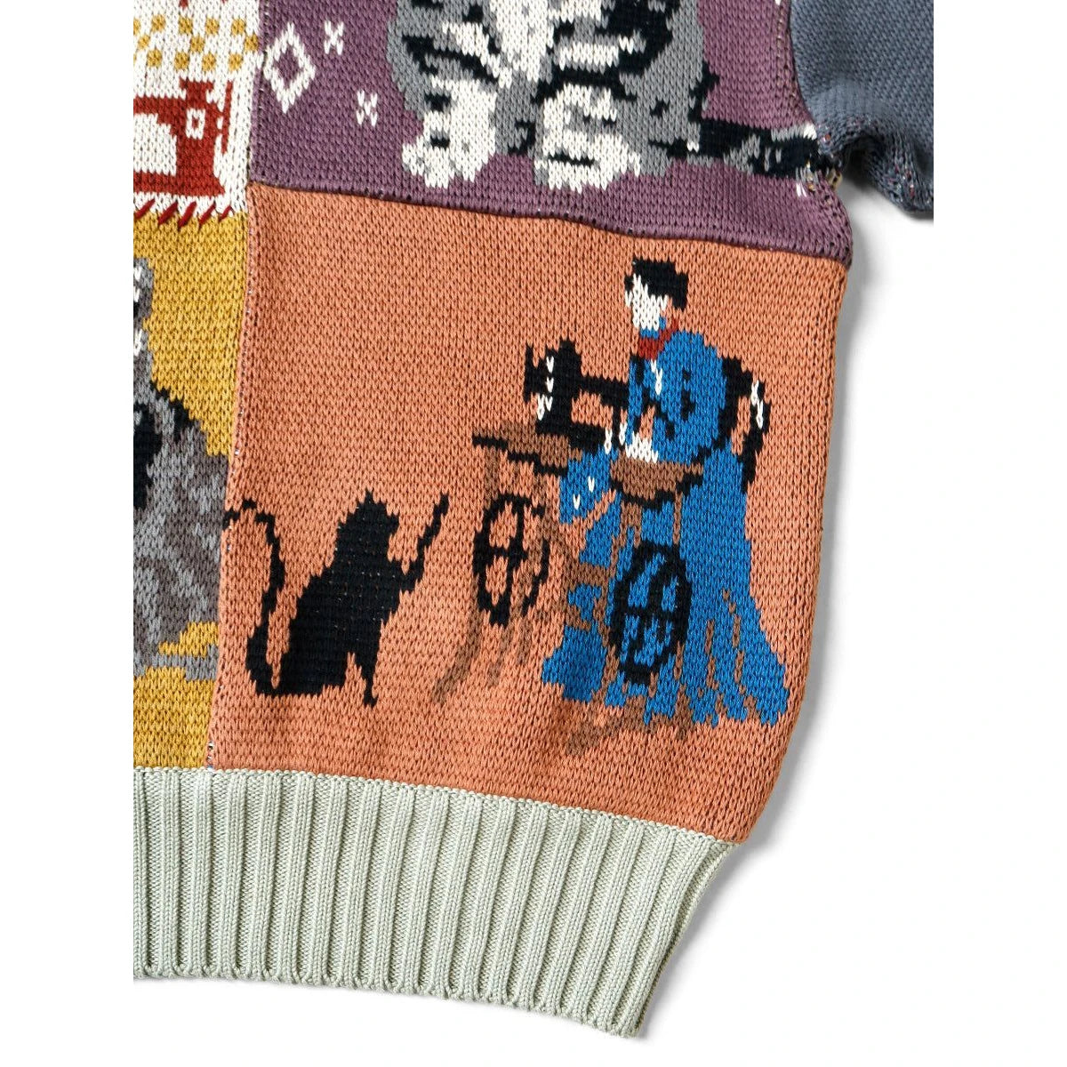 Kapital 5G Cotton Knit Patchwork Big Crew Sweater (Cat & Crow)