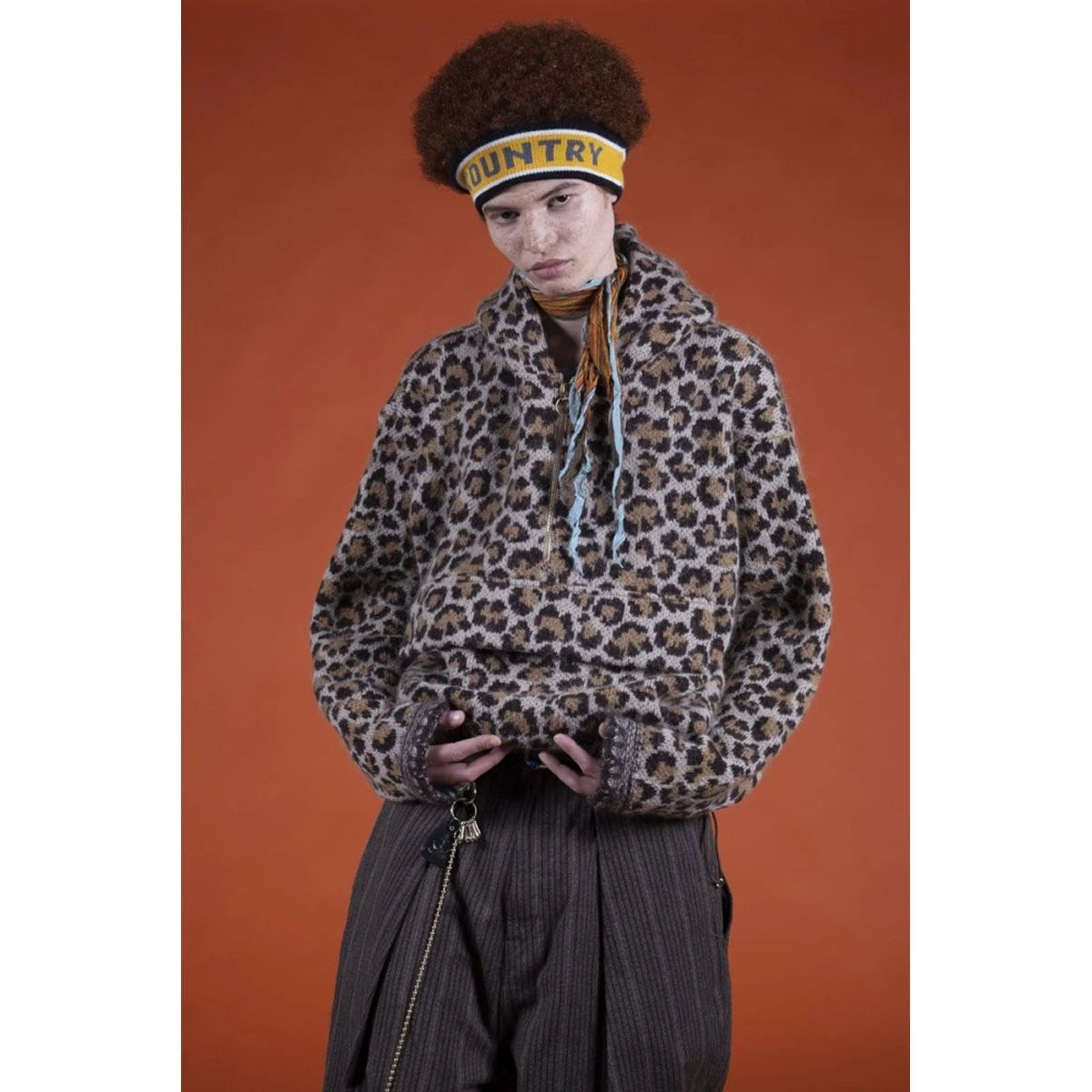 Kapital 5G Leopard Print Mohair Knit Half Zip Anorak