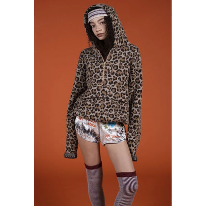 Kapital 5G Leopard Print Mohair Knit Half Zip Anorak