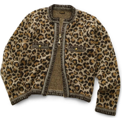 Kapital 5G Leopard Print Mohair Knit Zip Cabaret Cardigan