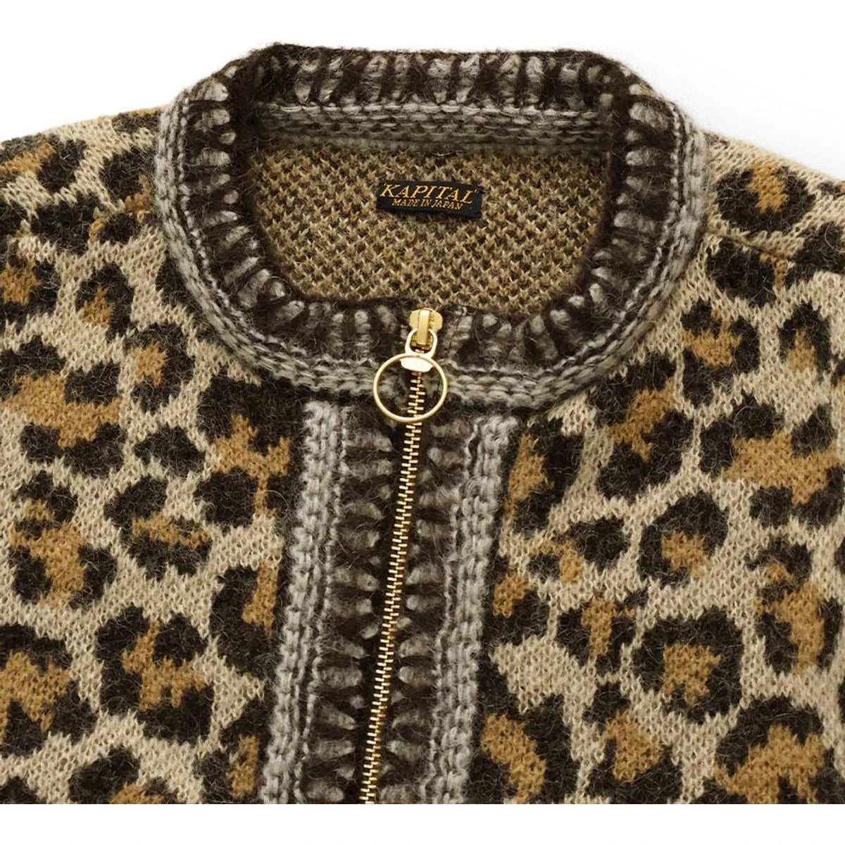 Kapital 5G Leopard Print Mohair Knit Zip Cabaret Cardigan