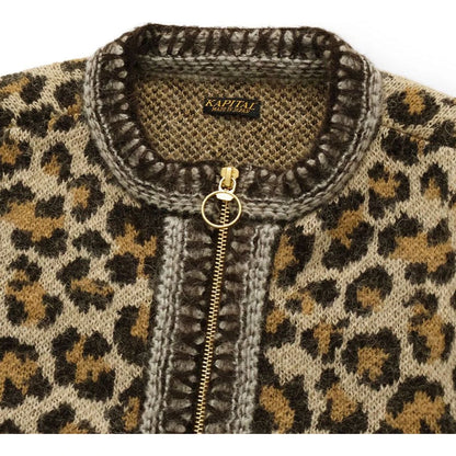 Kapital 5G Leopard Print Mohair Knit Zip Cabaret Cardigan