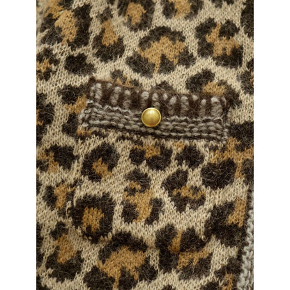 Kapital 5G Leopard Print Mohair Knit Zip Cabaret Cardigan