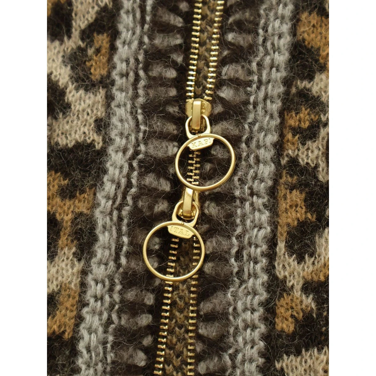 Kapital 5G Leopard Print Mohair Knit Zip Cabaret Cardigan