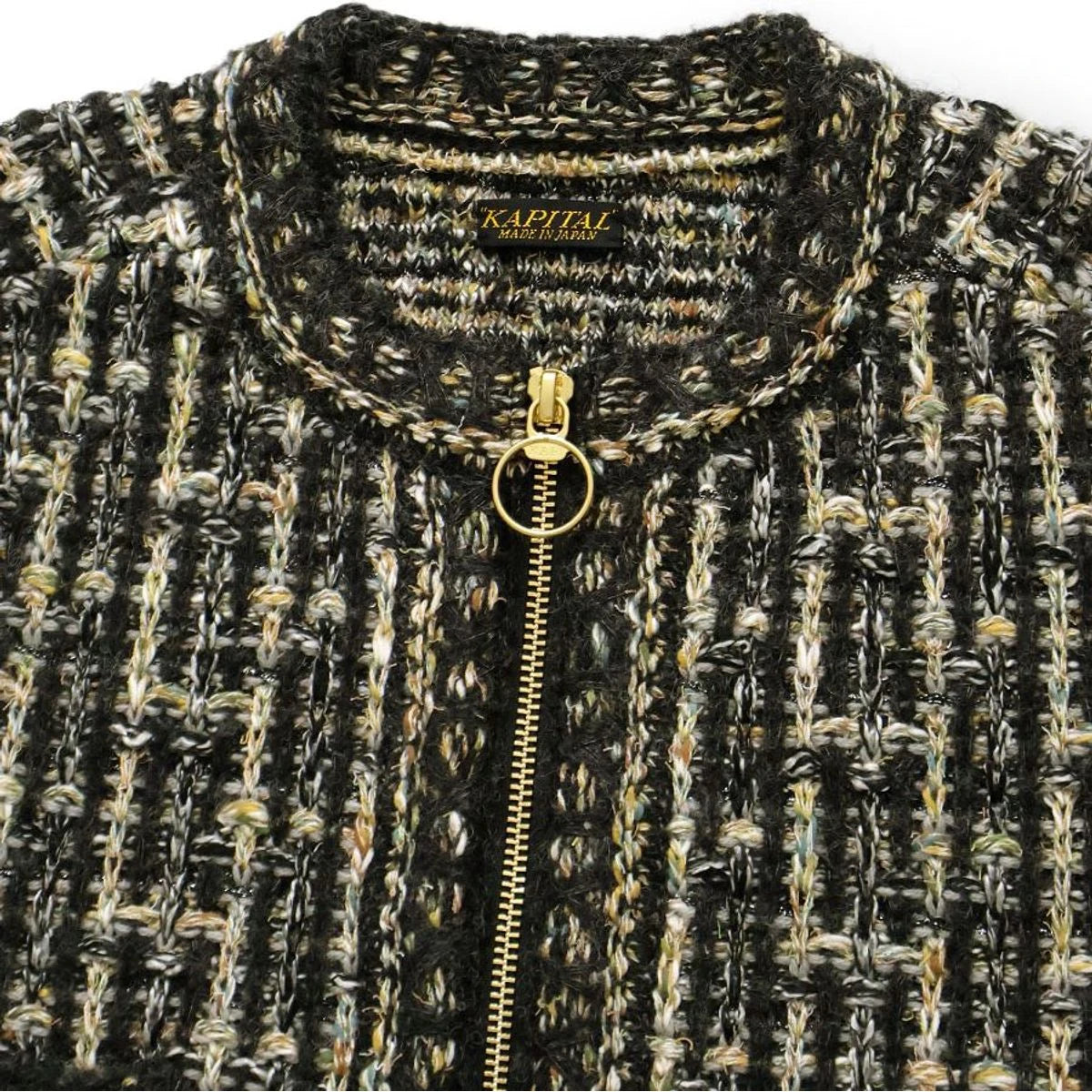 Kapital 5G Tweed Knit Zip Cabaret Cardigan