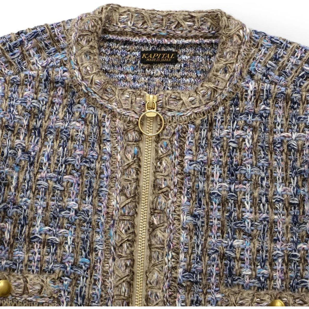 Kapital 5G Tweed Knit Zip Cabaret Cardigan