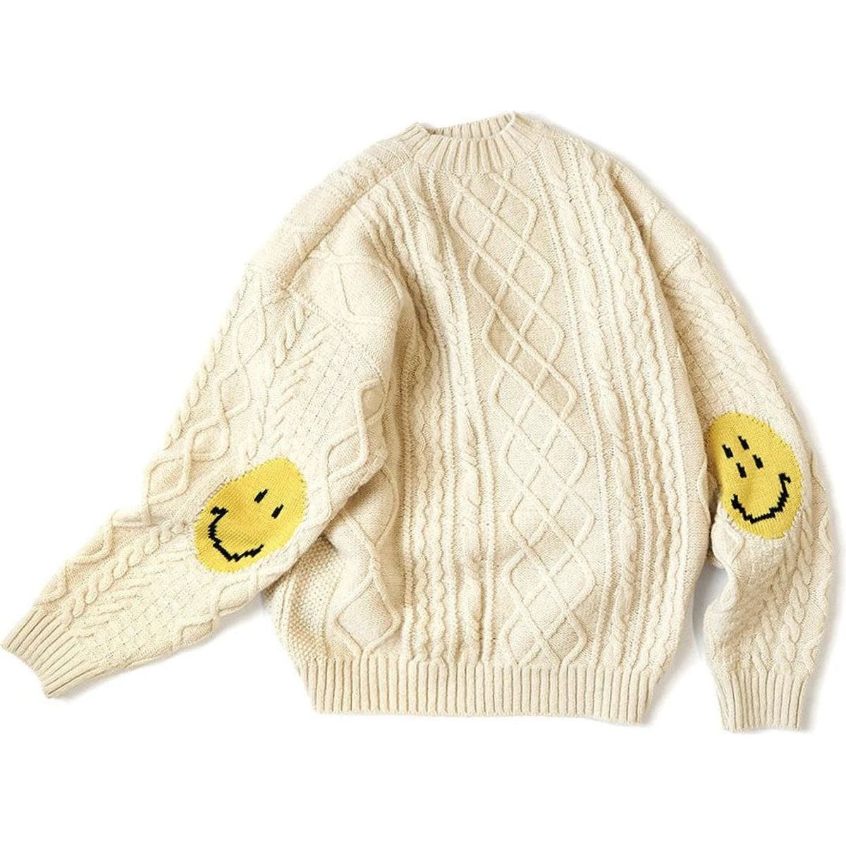 Kapital 5G Wool Cable Knit Happy Patch Crew Sweater