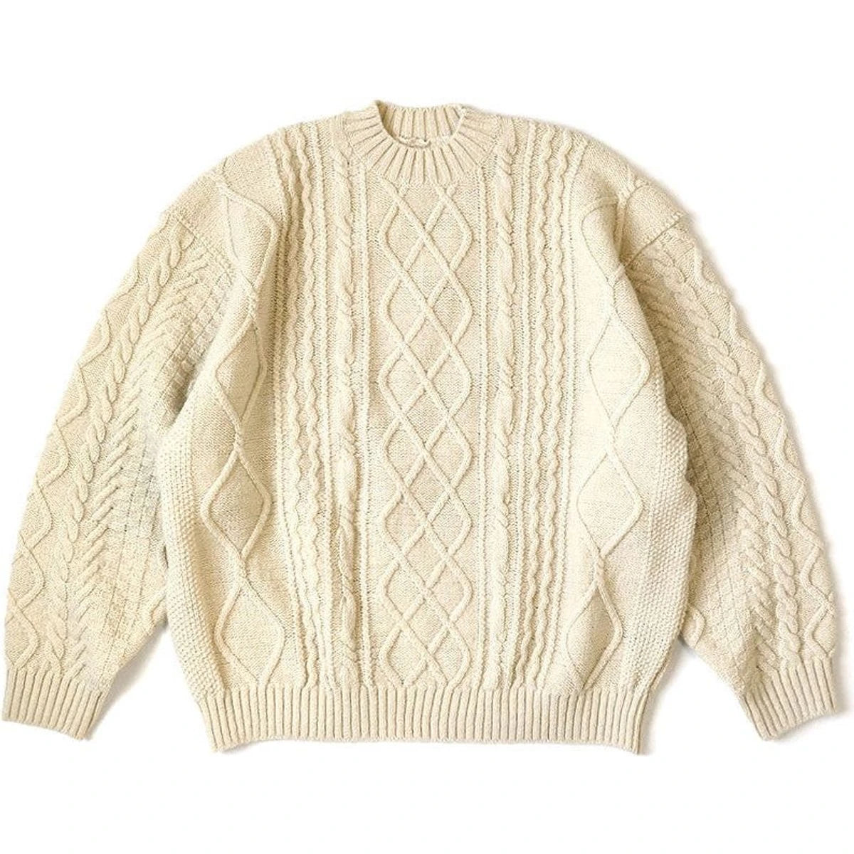 Kapital 5G Wool Cable Knit Happy Patch Crew Sweater