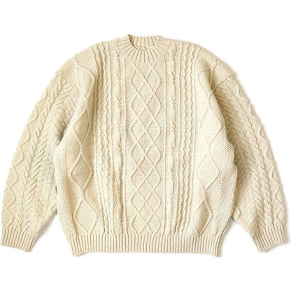Kapital 5G Wool Cable Knit Happy Patch Crew Sweater