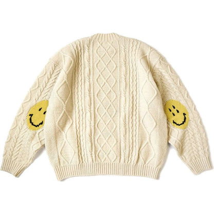Kapital 5G Wool Cable Knit Happy Patch Crew Sweater