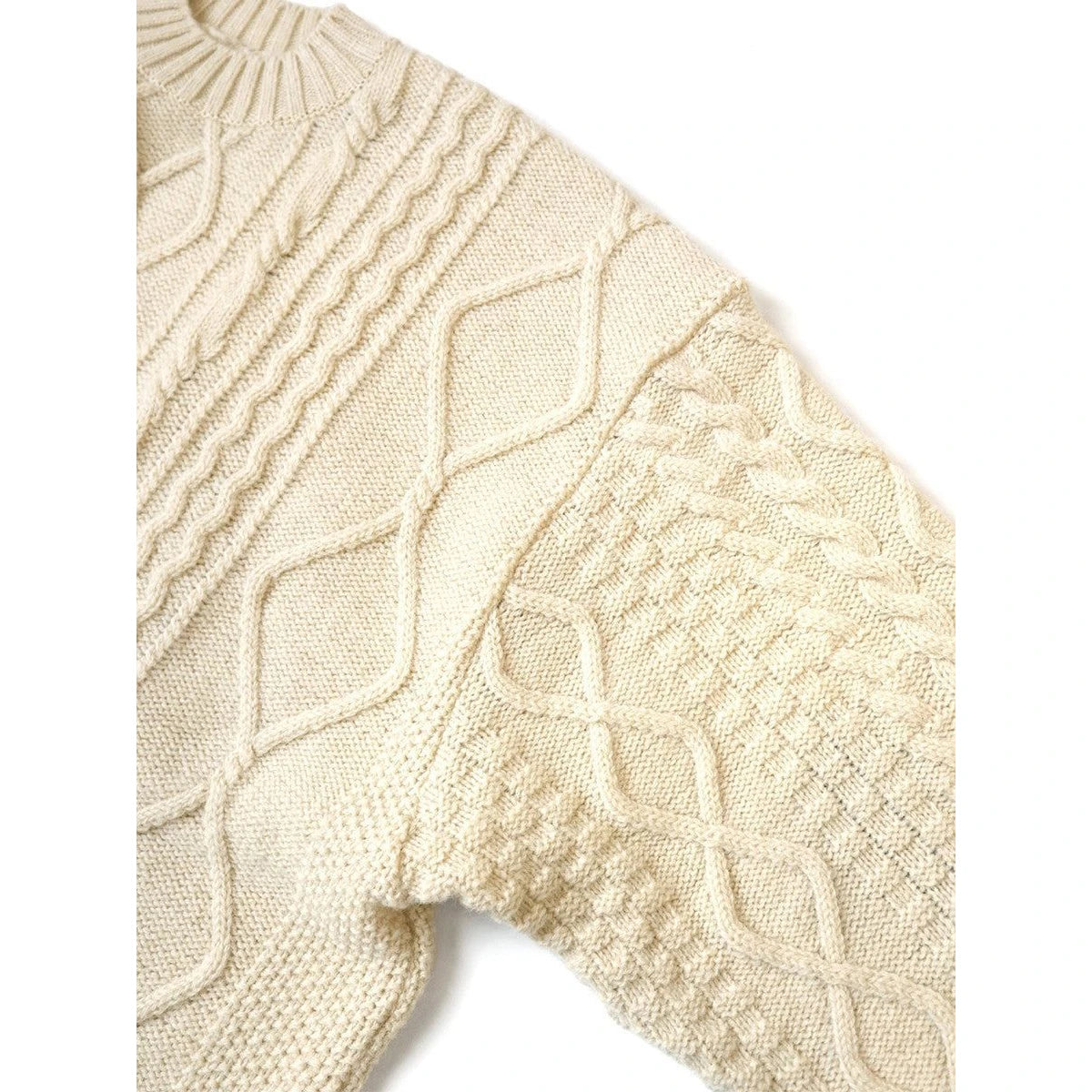 Kapital 5G Wool Cable Knit Happy Patch Crew Sweater