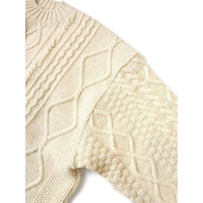 Kapital 5G Wool Cable Knit Happy Patch Crew Sweater
