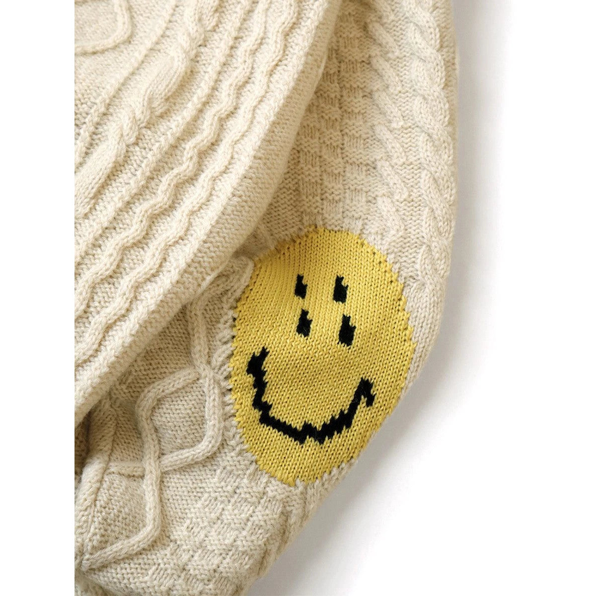 Kapital 5G Wool Cable Knit Happy Patch Crew Sweater