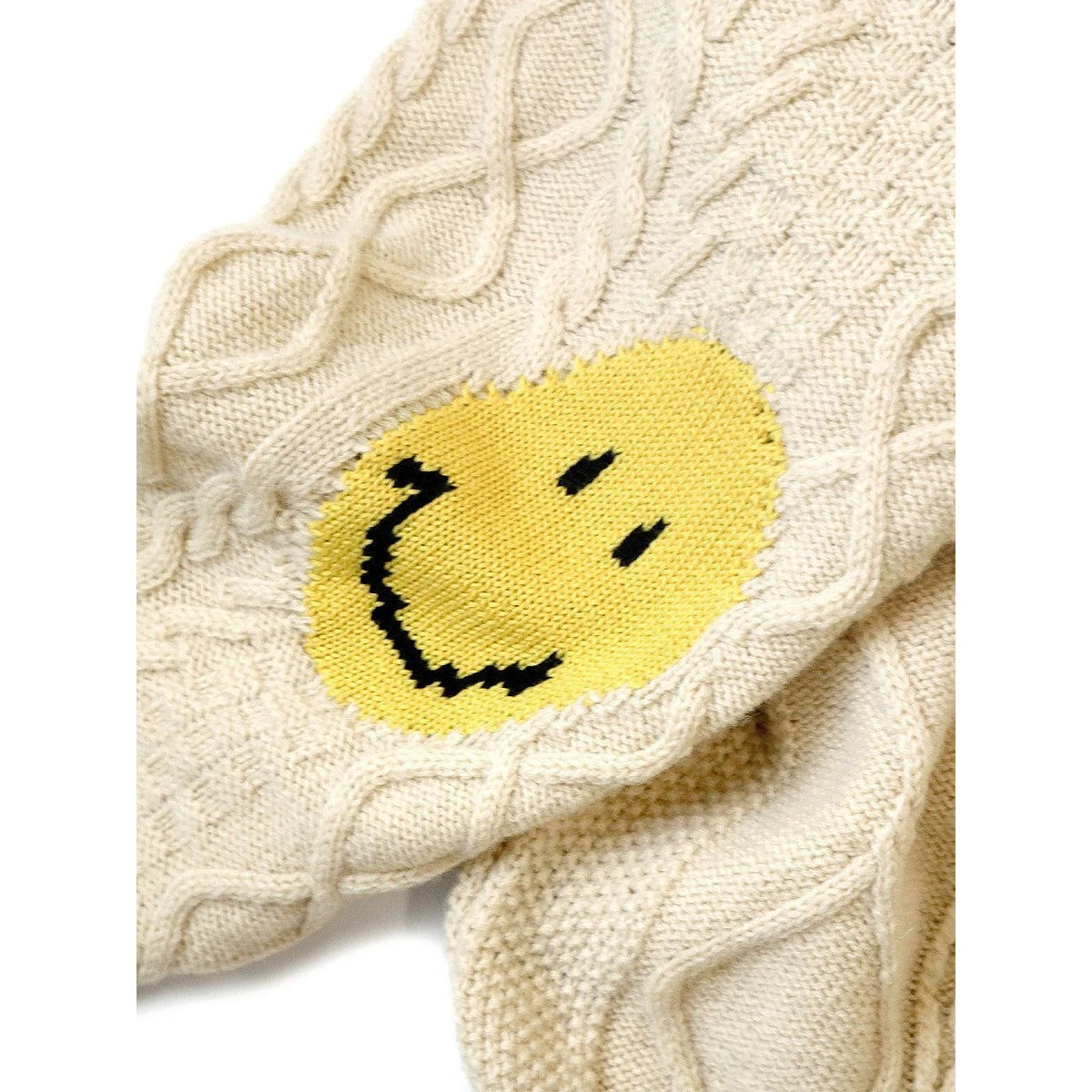 Kapital 5G Wool Cable Knit Happy Patch Crew Sweater
