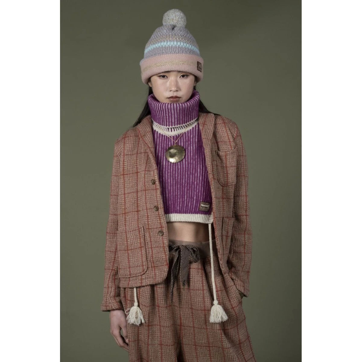 Kapital 5G Wool High Neck Striped Bib Poncho
