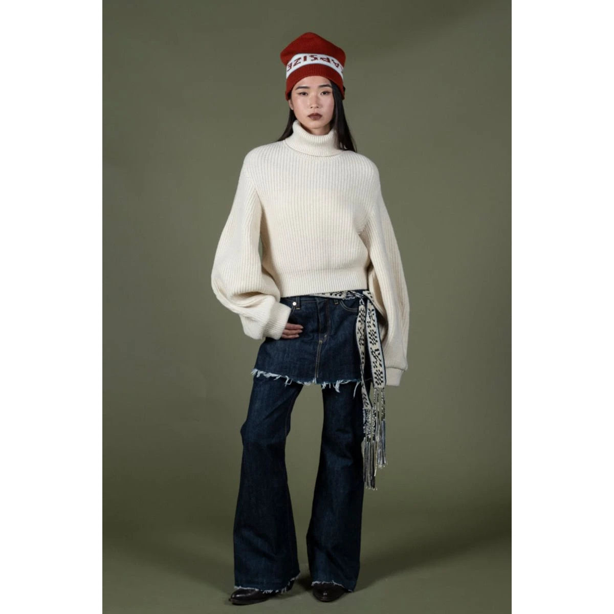 Kapital 5G Wool Rib Knit Belted Sleeve Sweater