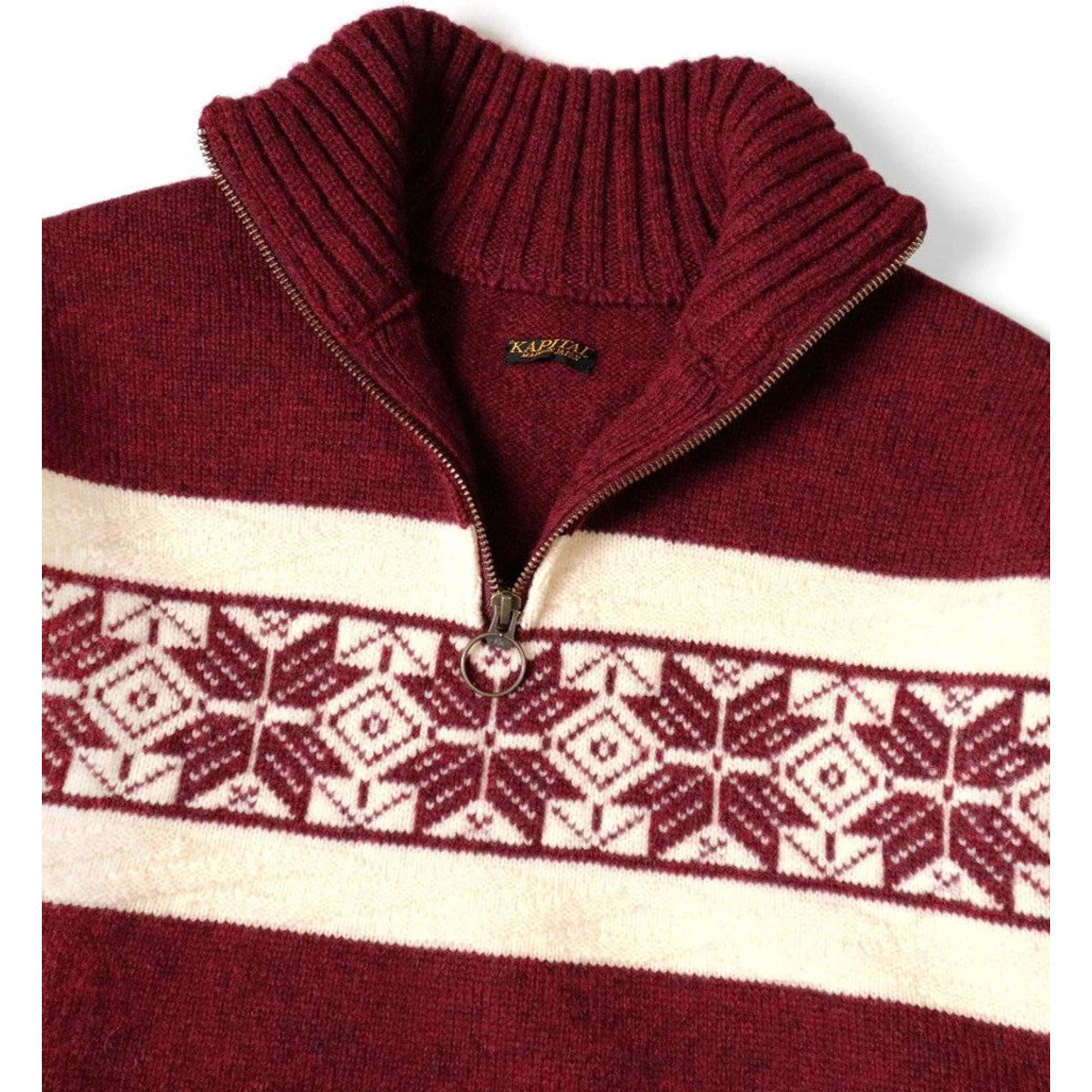 Kapital 5G Wool Snow Pattern Half Zip Sweater