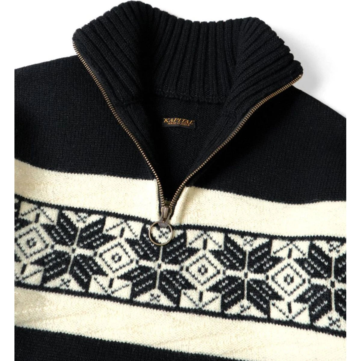 Kapital 5G Wool Snow Pattern Half Zip Sweater