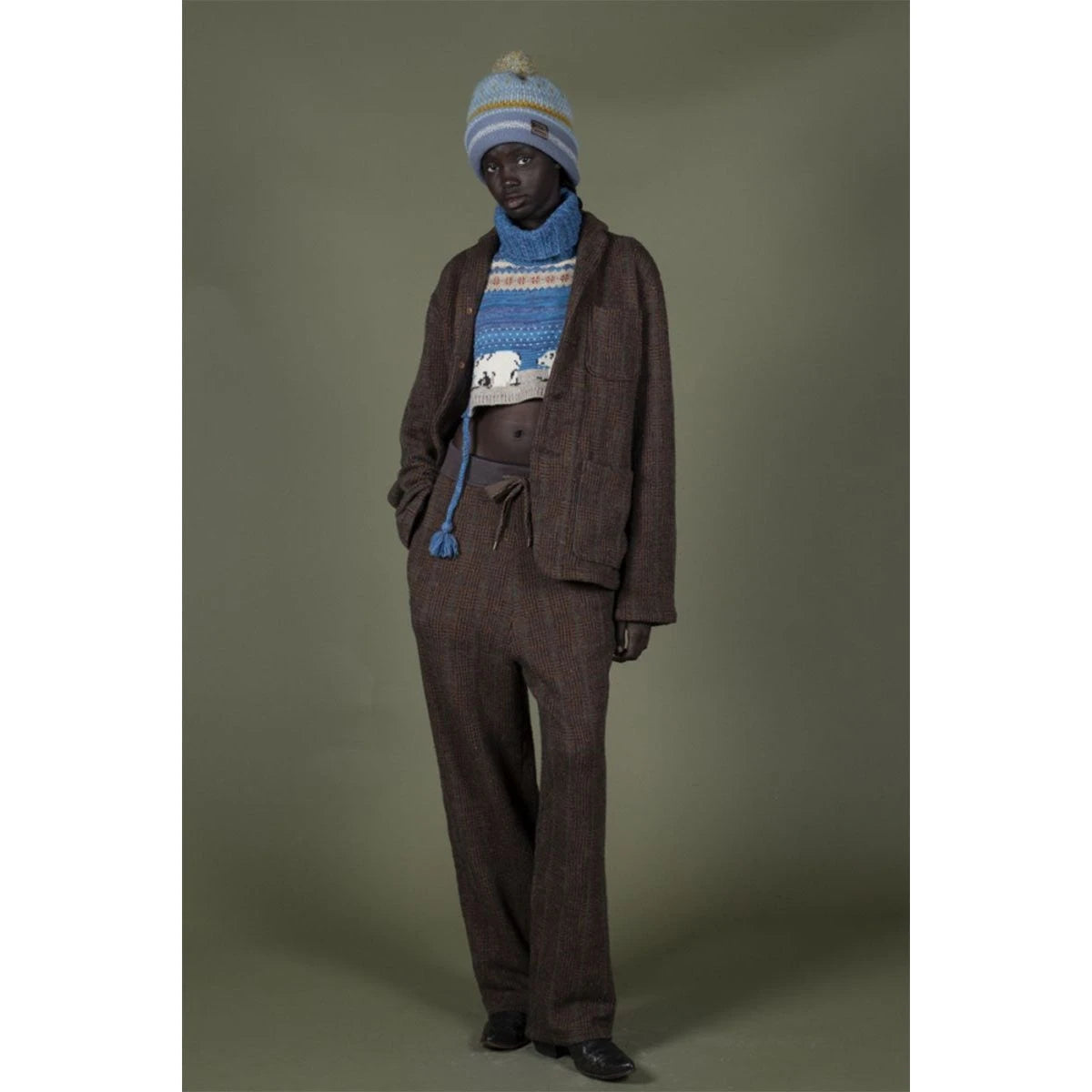 Kapital 5G Wool White Bear High Neck Bib Poncho