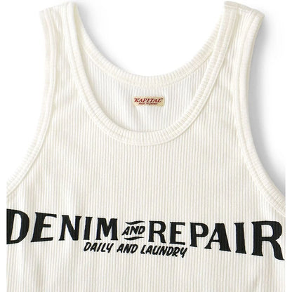 Kapital Stretch Rib Knit Tank Top (Denim Repair Print)