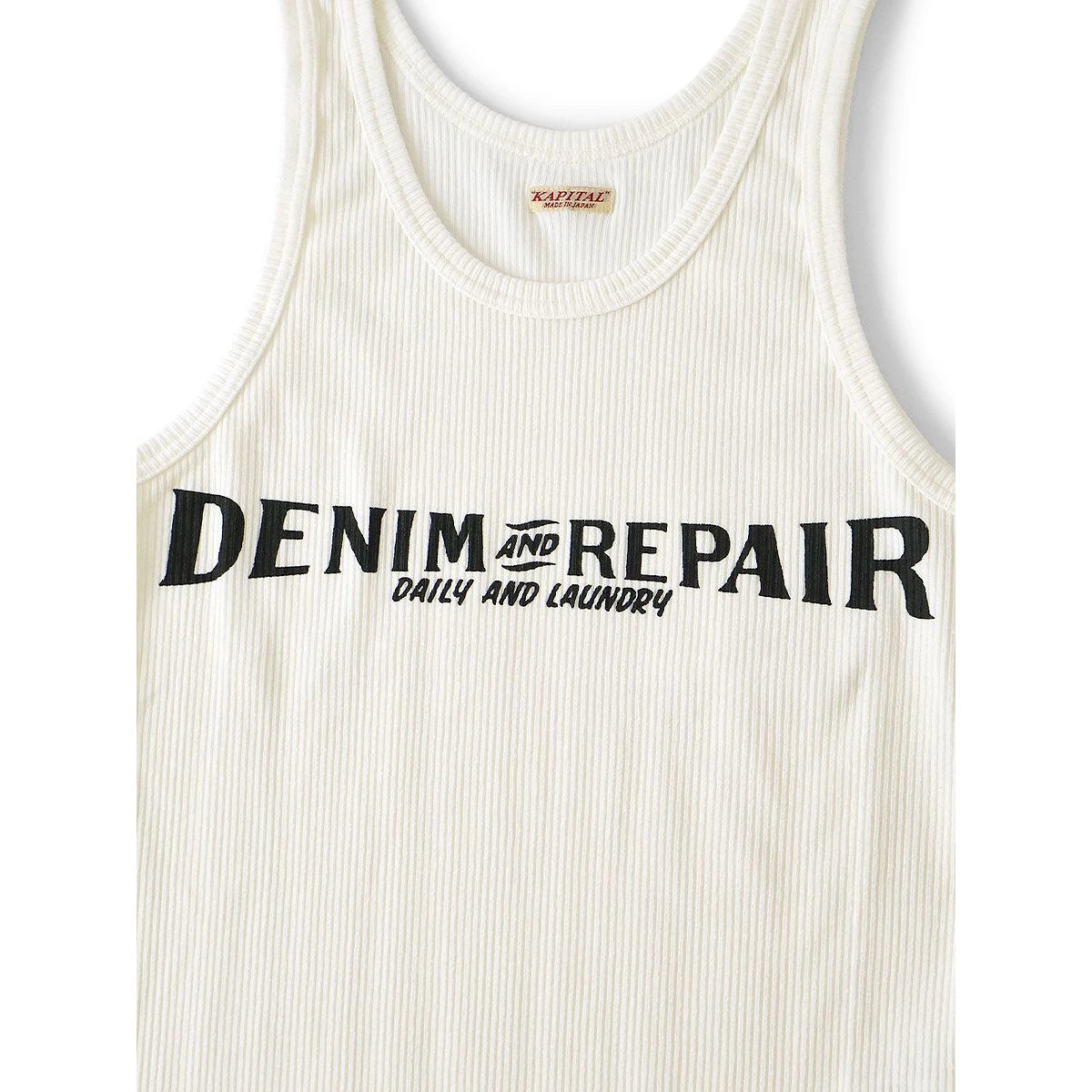 Kapital Stretch Rib Knit Tank Top (Denim Repair Print)
