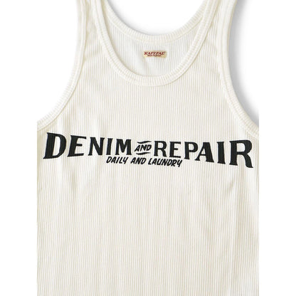 Kapital Stretch Rib Knit Tank Top (Denim Repair Print)