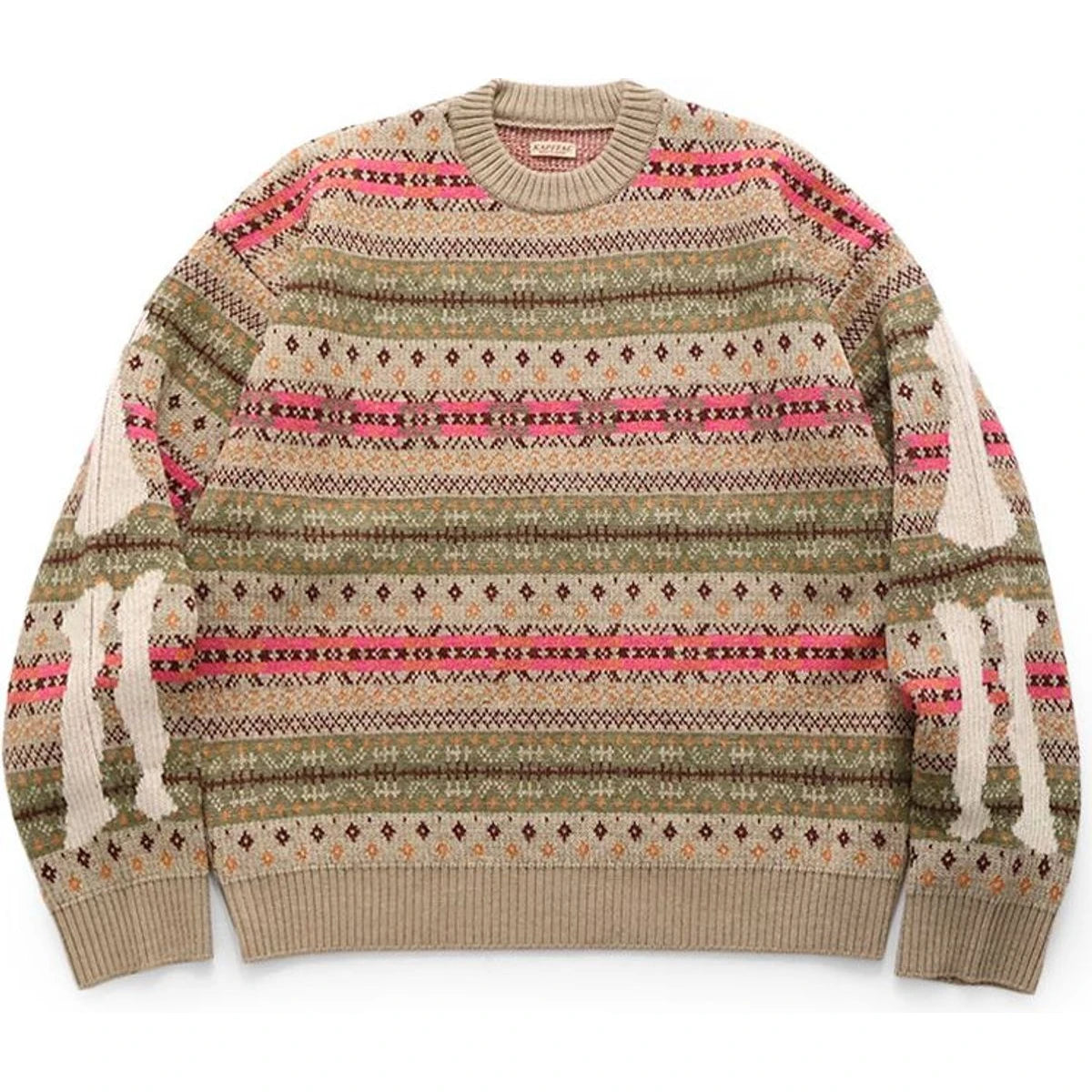 Kapital 7G Wool Fair Isle Bone Crew Neck Sweater