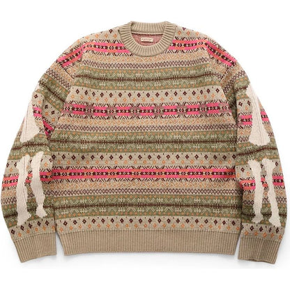 Kapital 7G Wool Fair Isle Bone Crew Neck Sweater
