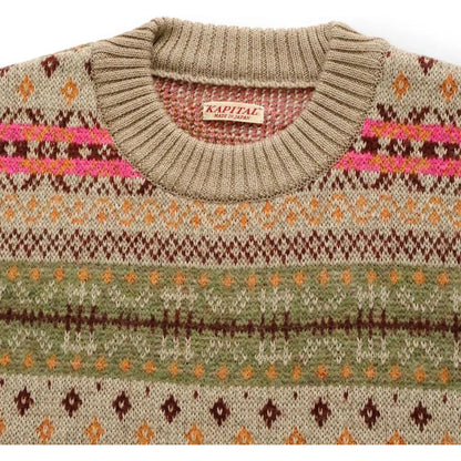 Kapital 7G Wool Fair Isle Bone Crew Neck Sweater
