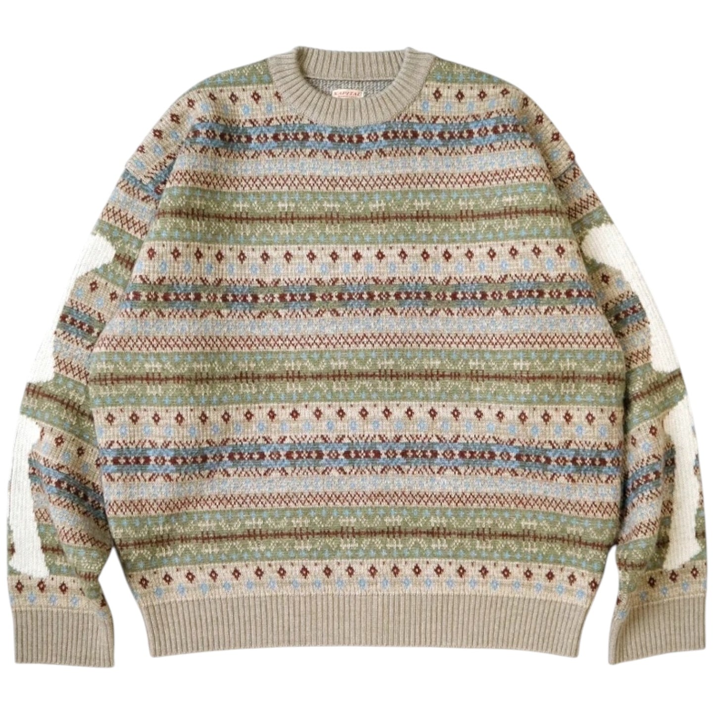 Kapital 7G Wool Fair Isle Bone Crew Sweater