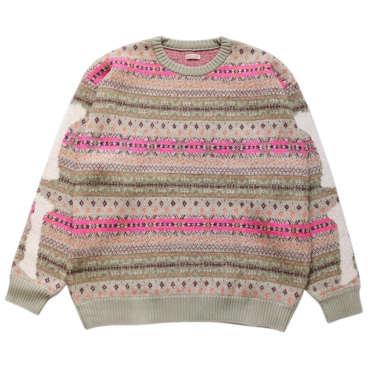 Kapital 7G Wool Fair Isle Bone Crew Sweater