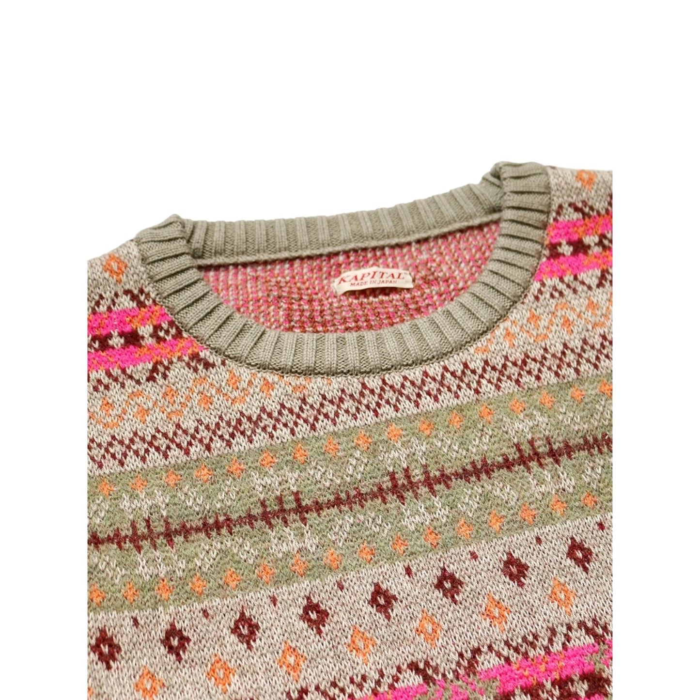 Kapital 7G Wool Fair Isle Bone Crew Sweater