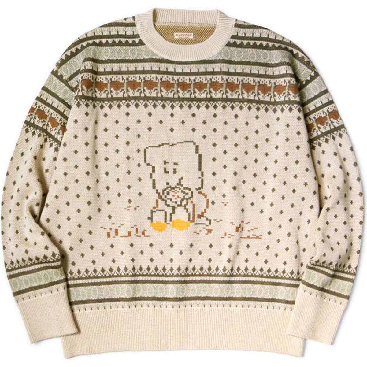 Kapital 8G Cotton Knit Peckish Rainbowy Fair Isle Crew Sweater