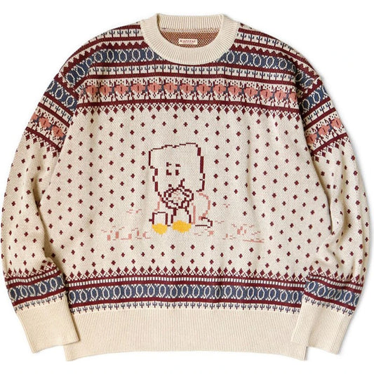 Kapital 8G Cotton Knit Peckish Rainbowy Fair Isle Crew Sweater