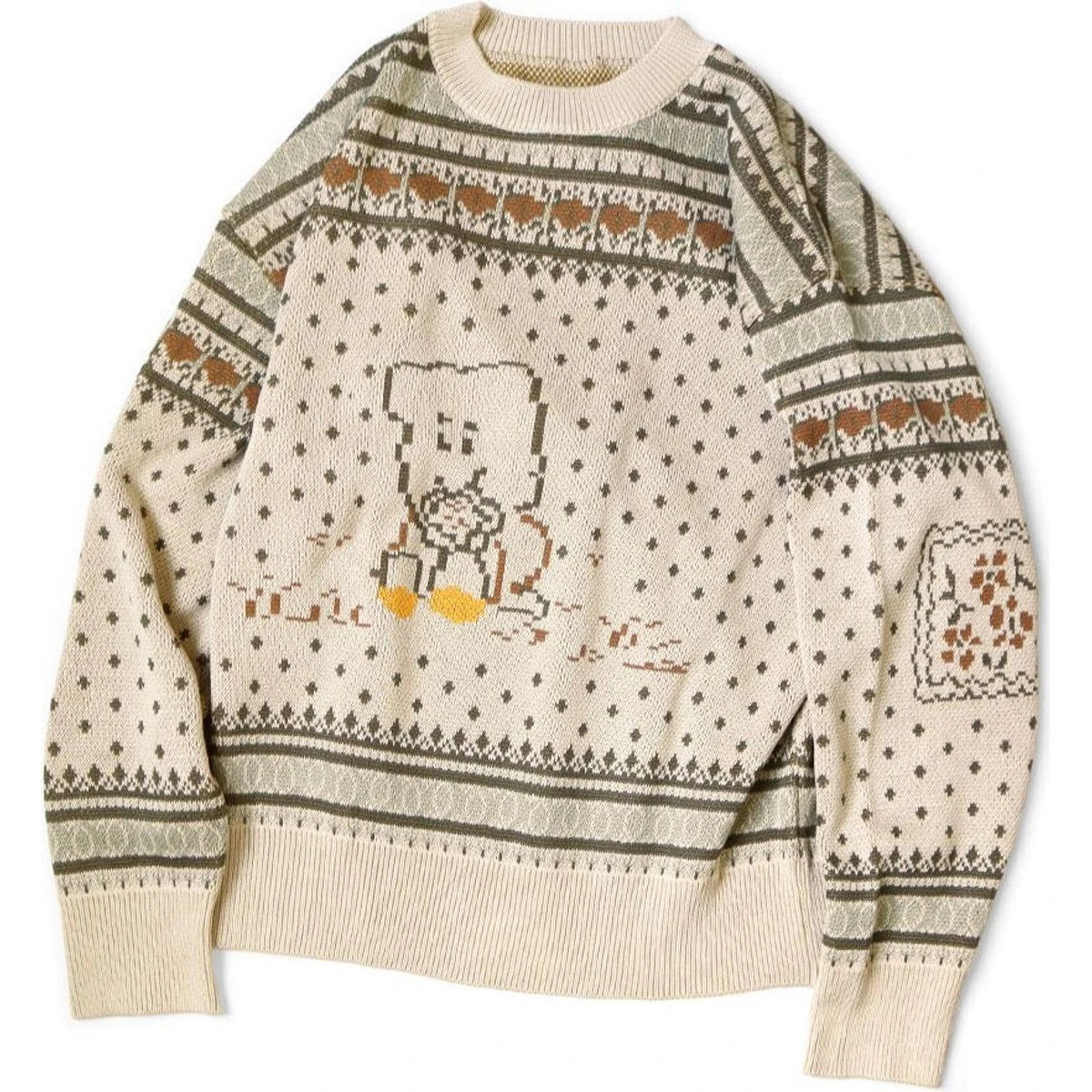 Kapital 8G Cotton Knit Peckish Rainbowy Fair Isle Crew Sweater