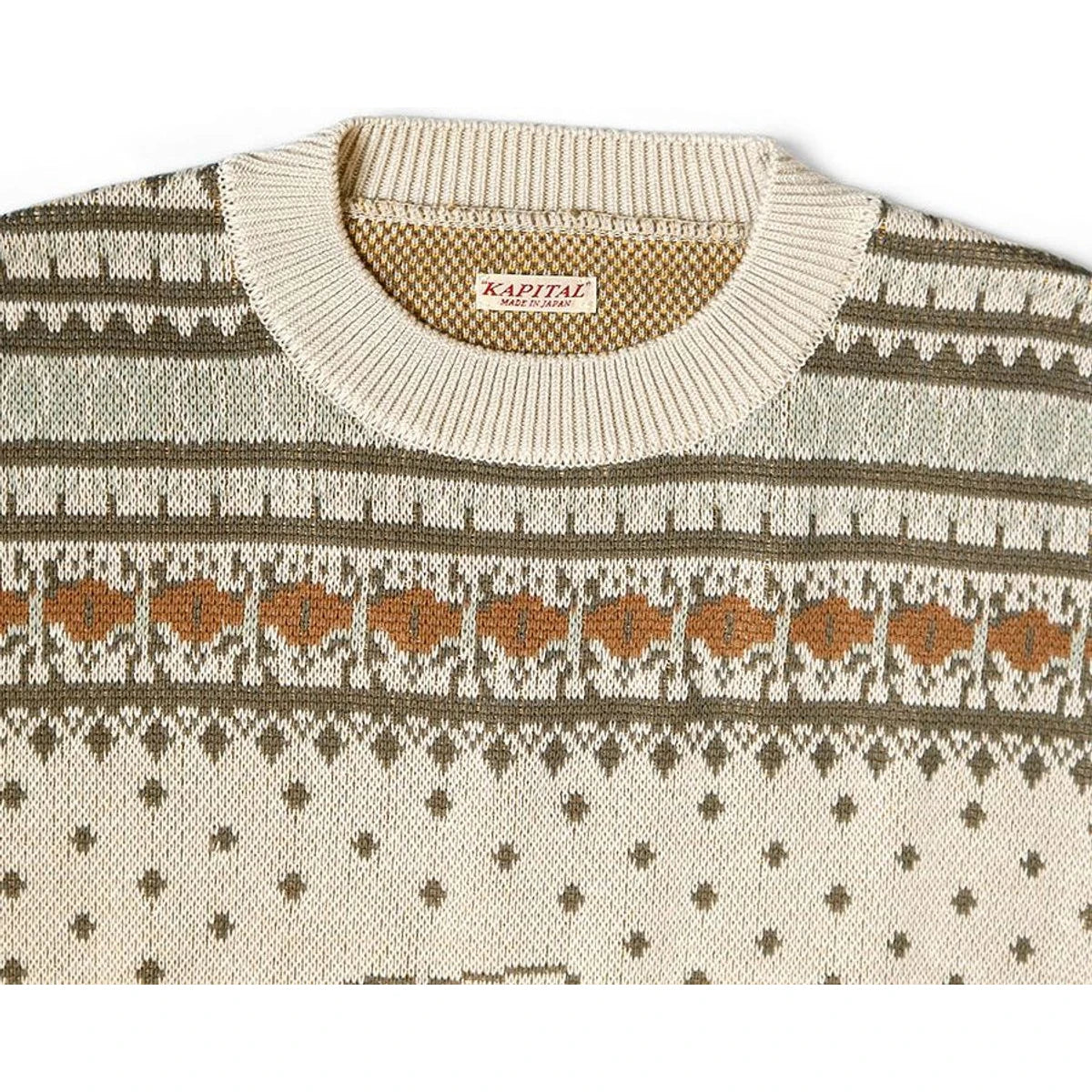 Kapital 8G Cotton Knit Peckish Rainbowy Fair Isle Crew Sweater