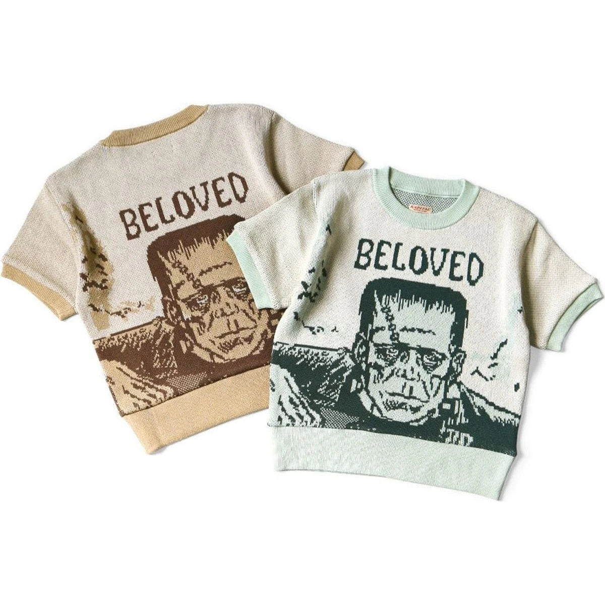 Kapital 8G Jacquard Knit Short Sleeve Vintage Cropped Sweater (Beloved Mr )