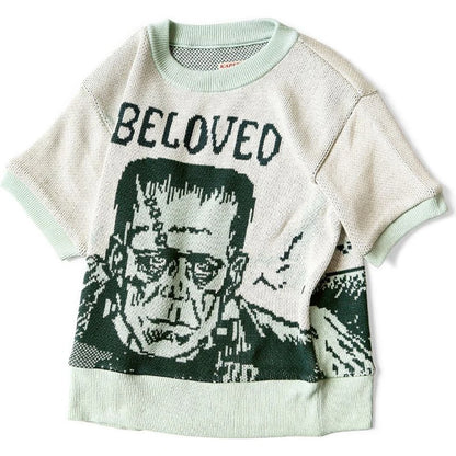 Kapital 8G Jacquard Knit Short Sleeve Vintage Cropped Sweater (Beloved Mr )