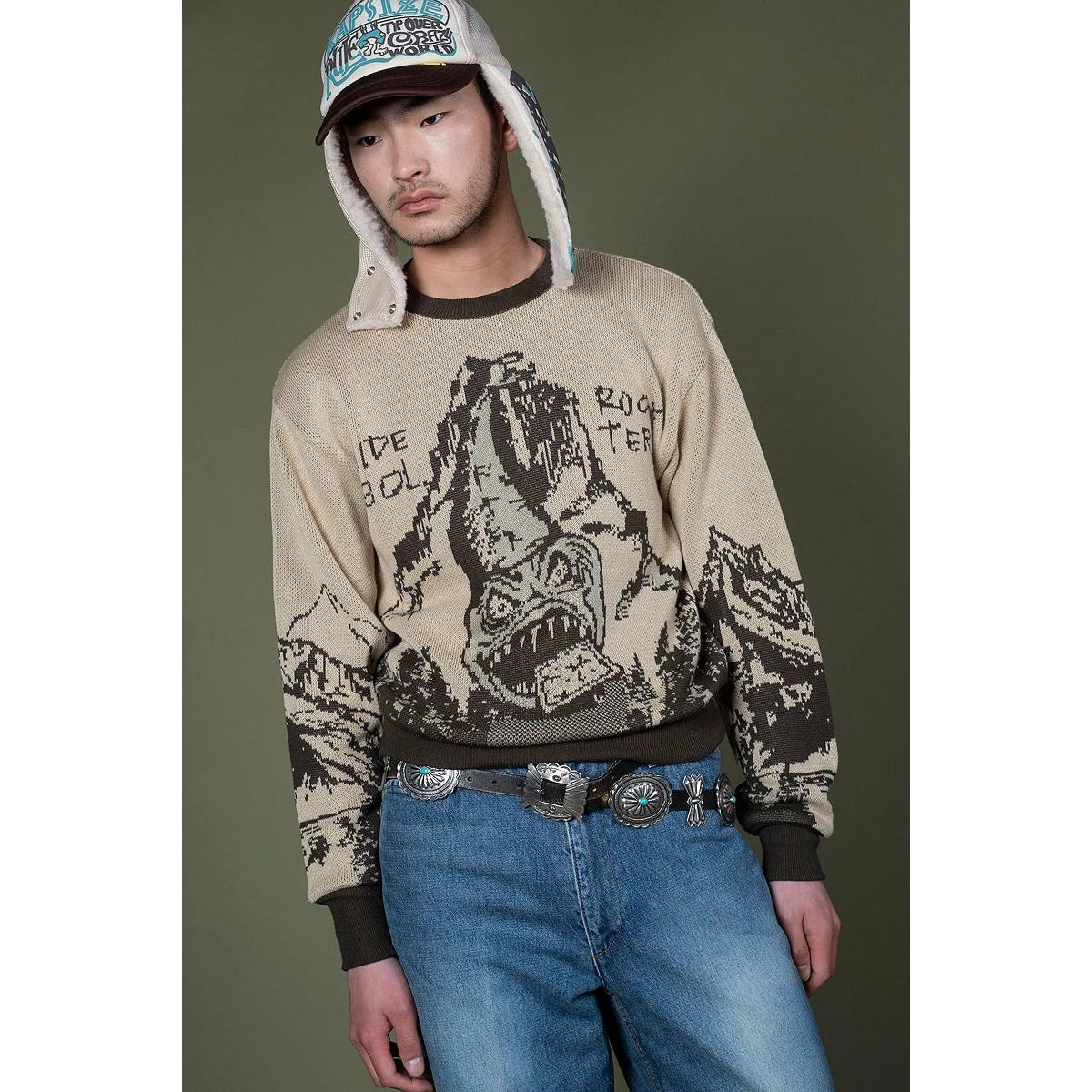 Kapital 8G Jacquard Knit Vintage Crew Sweater (The Slide Rock Bolter)