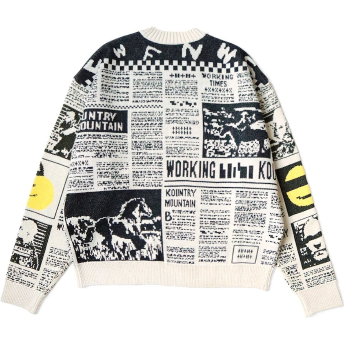 Kapital 8G Knit Newspaper Pattern Crew Sweater (Kountry News)