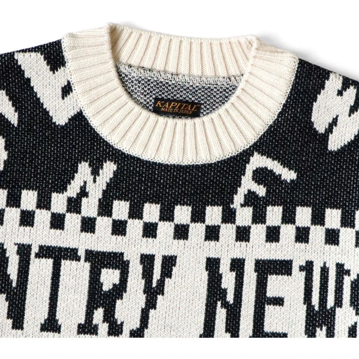 Kapital 8G Knit Newspaper Pattern Crew Sweater (Kountry News)